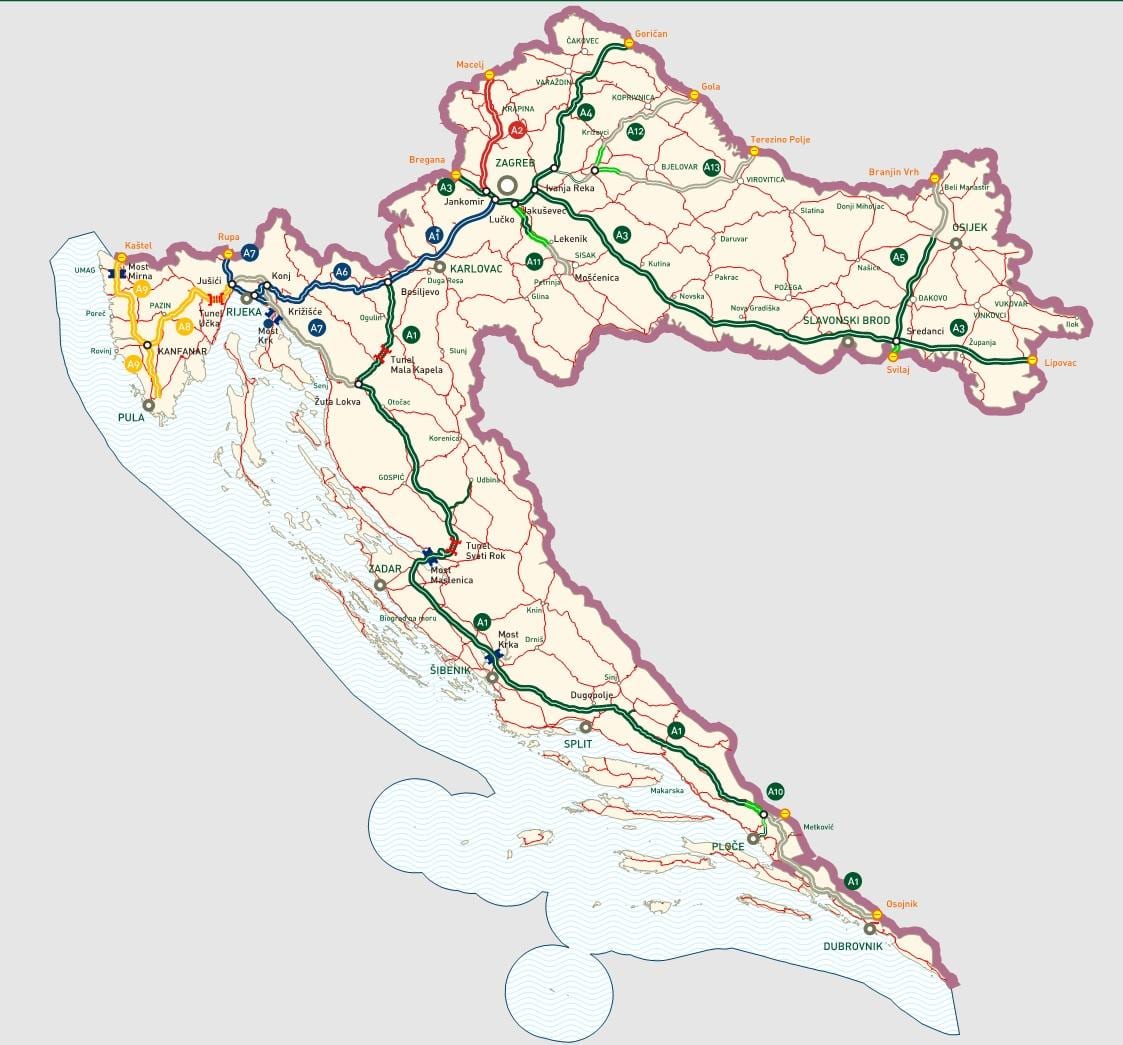 croate de autostrăzi hartă