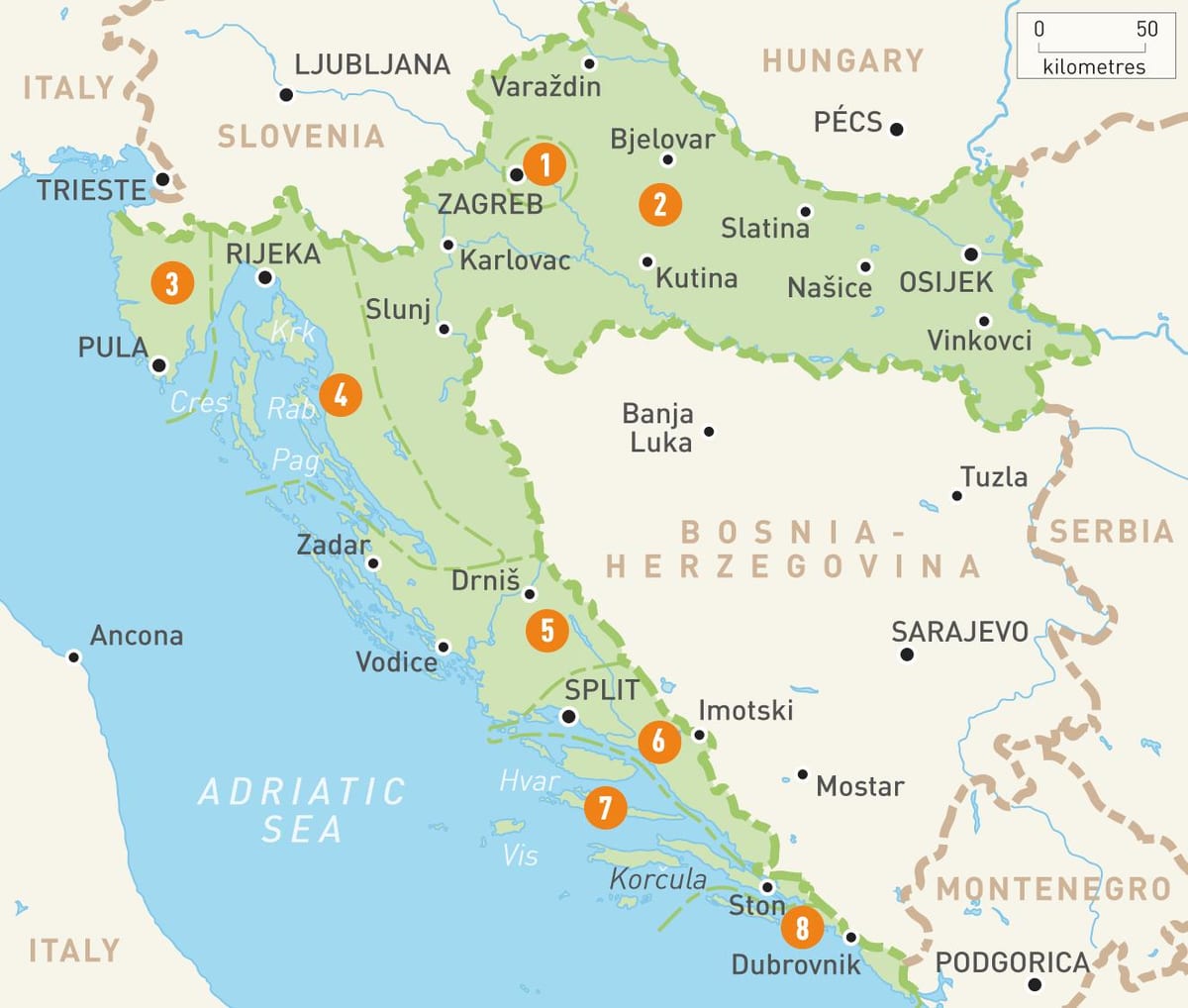 harta croației regiuni 