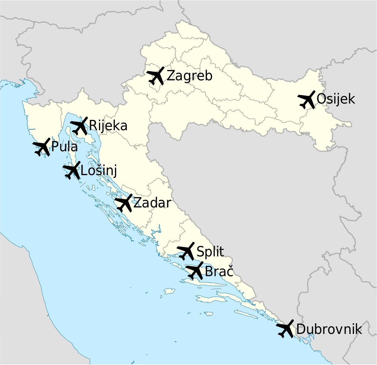 harta croația arată aeroporturi
