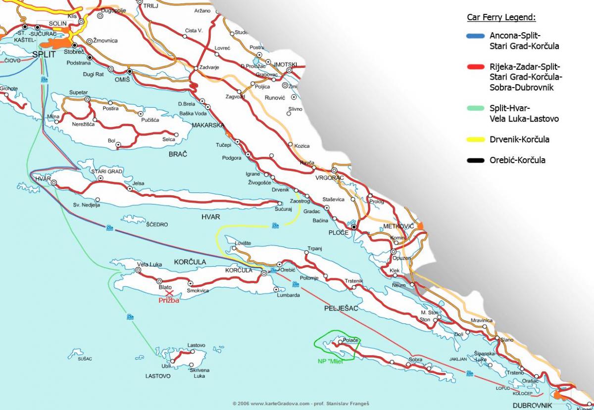 harta croației feribot
