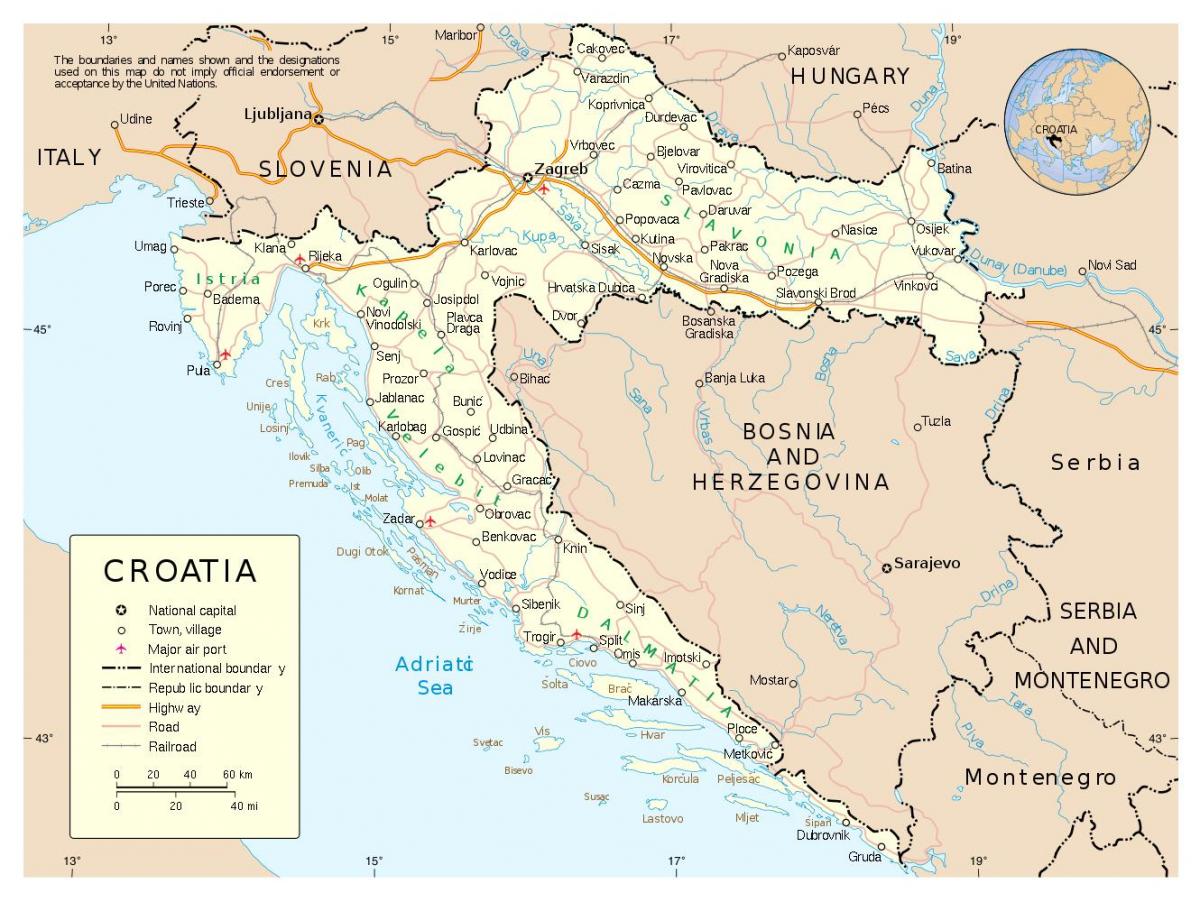 harta croației cu orașe