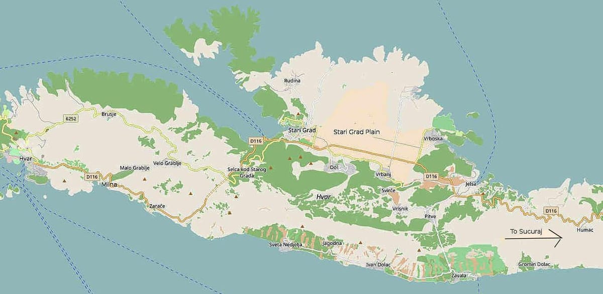 harta insula hvar croația