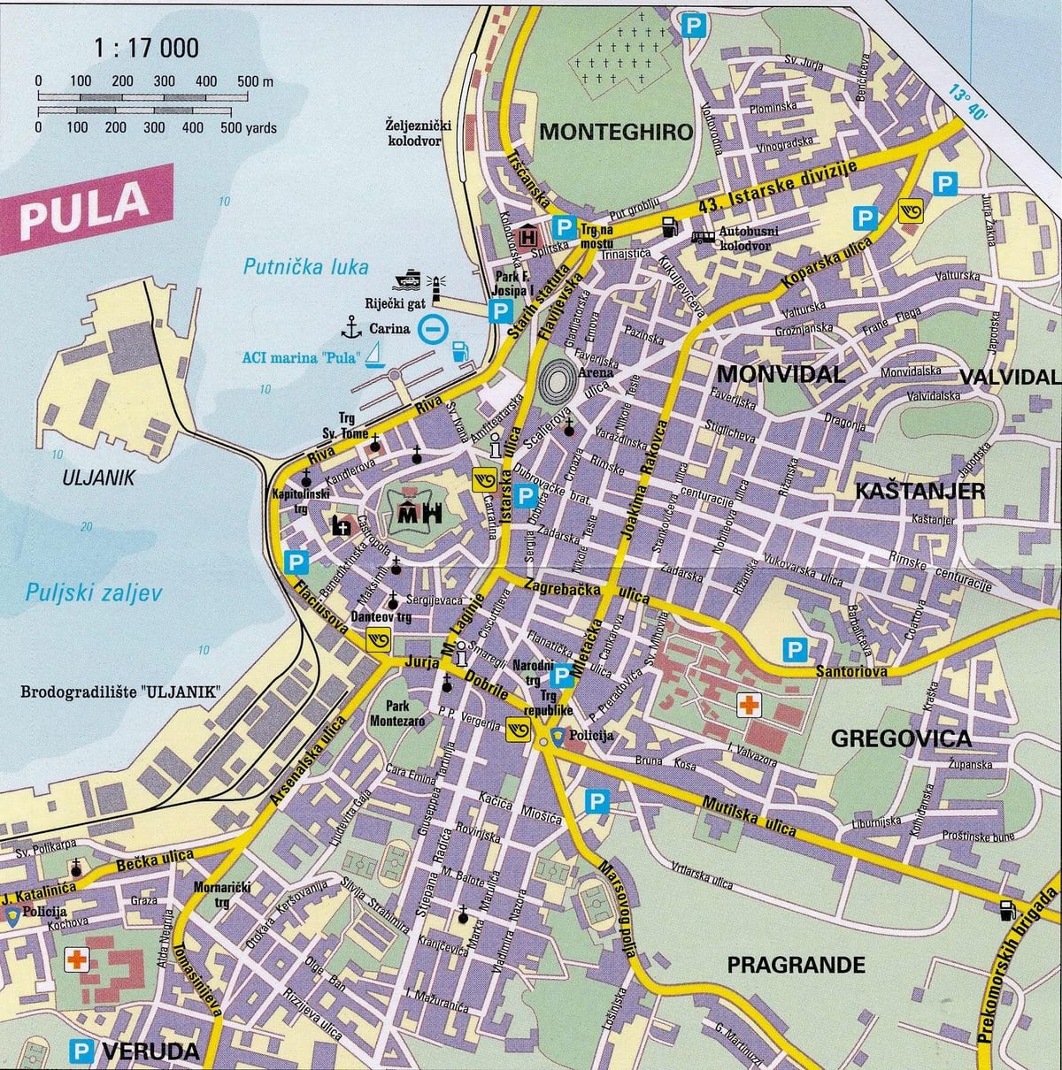 hartă turistică a orașului pola, croația